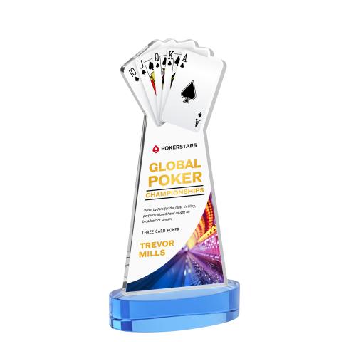 Awards and Plaques - Crystal Trophies - Poker Full Color on Alberton Base Sky Blue Unique Crystal Trophy