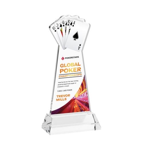 Awards and Plaques - Crystal Trophies - Poker Full Color on Hartford Base Clear Unique Crystal Trophy