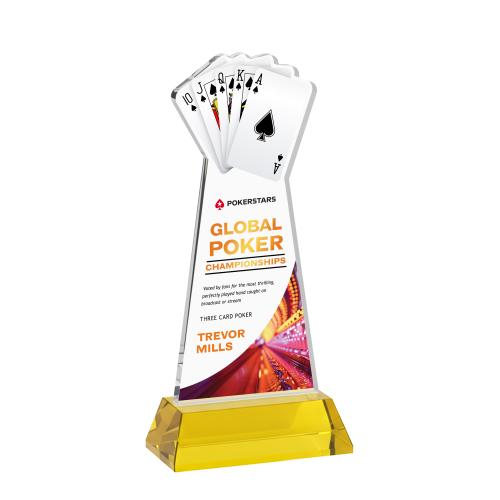 Awards and Plaques - Crystal Trophies - Poker Full Color on Hartford Base Gold Unique Crystal Trophy