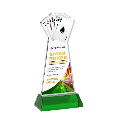 Awards and Plaques - Crystal Trophies - Poker Full Color on Hartford Base Green Unique Crystal Trophy
