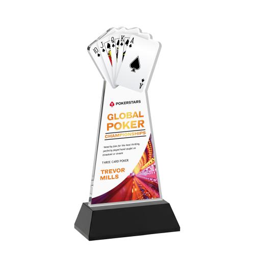Awards and Plaques - Crystal Trophies - Poker Full Color on Hartford Base Black Unique Crystal Trophy
