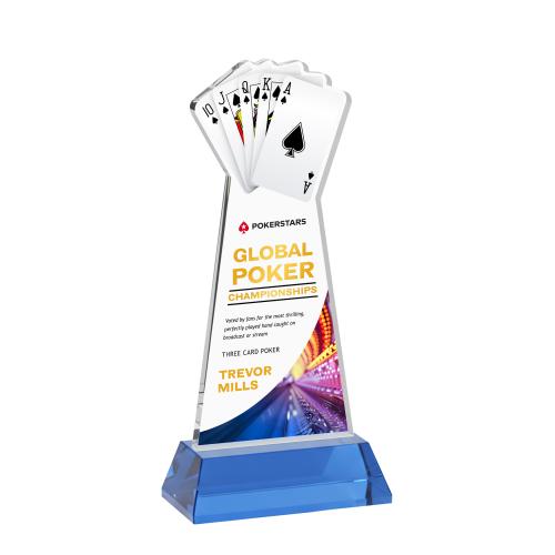 Awards and Plaques - Crystal Trophies - Poker Full Color on Hartford Base Sky Blue Unique Crystal Trophy