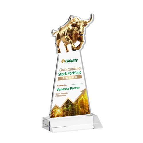 Awards and Plaques - Crystal Trophies - Raging Bull Full Color Clear Animals Crystal Trophy
