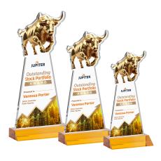 Raging Bull Full Color Amber Animals Crystal Trophy - Custom Trophies