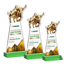 Raging Bull Full Color Green Animals Crystal Trophy - Custom Trophies