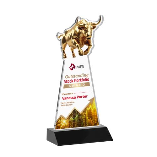 Awards and Plaques - Crystal Trophies - Raging Bull Full Color Black Animals Crystal Trophy