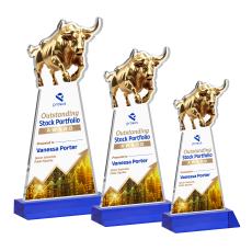 Raging Bull Full Color Blue Animals Crystal Trophy - Crystal Trophies