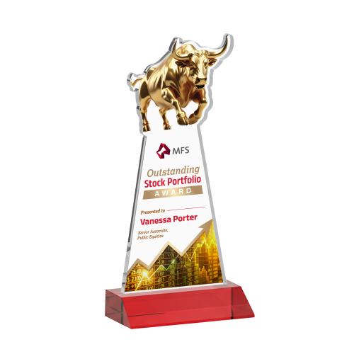 Awards and Plaques - Crystal Trophies - Raging Bull Full Color Red Animals Crystal Trophy