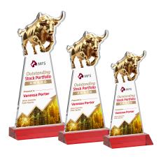 Raging Bull Full Color Red Animals Crystal Trophy - Crystal Trophies
