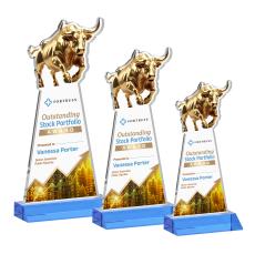 Raging Bull Full Color Sky Blue Animals Crystal Trophy - Crystal Trophies