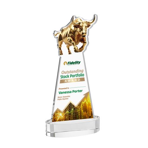 Awards and Plaques - Crystal Trophies - Raging Bull Full Color on Alberton Base Clear Animals Crystal Trophy