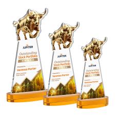 Raging Bull Full Color on Alberton Base Amber Animals Crystal Trophy - Crystal Trophies
