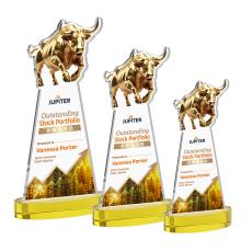Raging Bull Full Color on Alberton Base Gold Animals Crystal Trophy - Crystal Trophies