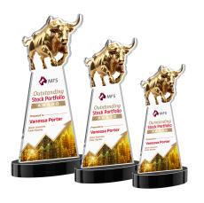 Raging Bull Full Color on Alberton Base Black Animals Crystal Trophy - Crystal Trophies