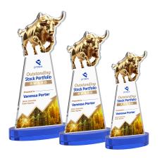Raging Bull Full Color on Alberton Base Blue Animals Crystal Trophy - Crystal Trophies