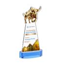 Raging Bull Full Color on Alberton Base Sky Blue Animals Crystal Trophy