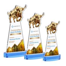 Raging Bull Full Color on Alberton Base Sky Blue Animals Crystal Trophy - Crystal Trophies