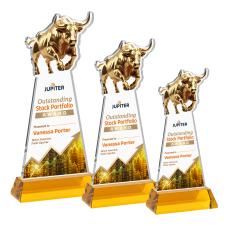 Raging Bull Full Color on Hartford Base Amber Animals Crystal Trophy - Custom Trophies