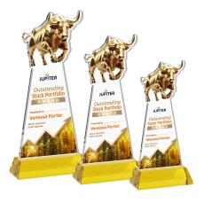 Raging Bull Full Color on Hartford Base Gold Animals Crystal Trophy - Custom Trophies