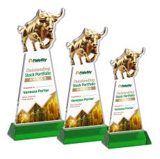 Raging Bull Full Color on Hartford Base Green Animals Crystal Trophy - Custom Trophies