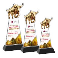 Raging Bull Full Color on Hartford Base Black Animals Crystal Trophy - Custom Trophies