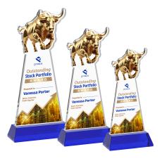 Raging Bull Full Color on Hartford Base Blue Animals Crystal Trophy - Custom Trophies