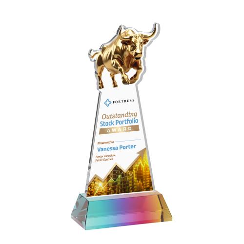 Awards and Plaques - Crystal Trophies - Raging Bull Full Color on Hartford Base Prismatic Animals Crystal Trophy