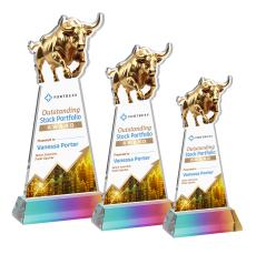 Raging Bull Full Color on Hartford Base Prismatic Animals Crystal Trophy - Custom Trophies