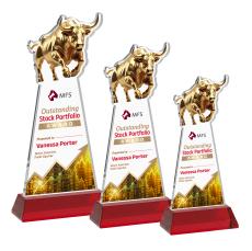 Raging Bull Full Color on Hartford Base Red Animals Crystal Trophy - Custom Trophies