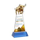 Raging Bull Full Color on Hartford Base Sky Blue Animals Crystal Trophy