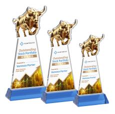 Raging Bull Full Color on Hartford Base Sky Blue Animals Crystal Trophy - Custom Trophies