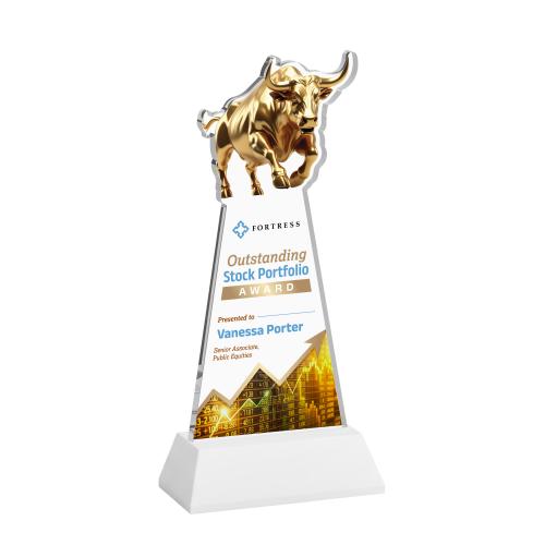 Awards and Plaques - Crystal Trophies - Raging Bull Full Color on Hartford Base Fagan Animals Crystal Trophy