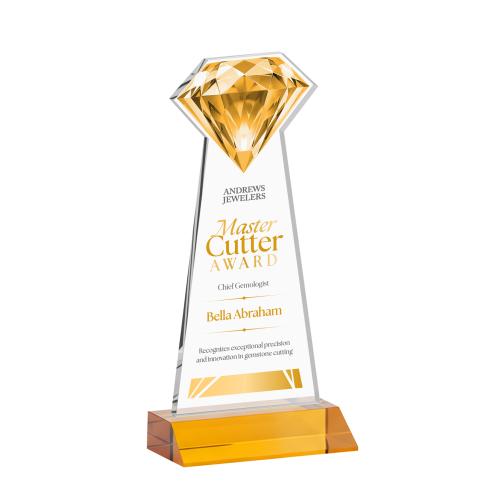 Awards and Plaques - Crystal Trophies - Diamond Full Color Amber Crystal Trophy
