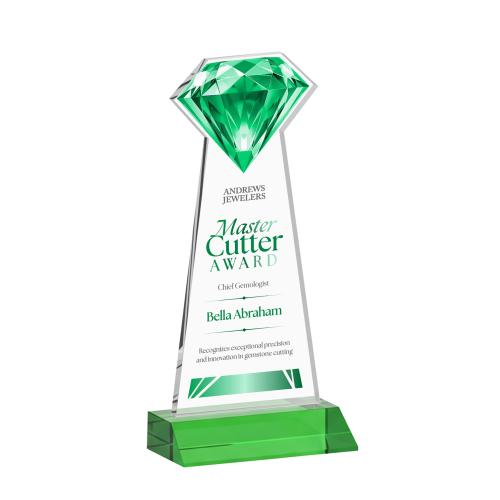 Awards and Plaques - Crystal Trophies - Diamond Full Color Green Crystal Trophy