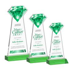 Diamond Full Color Green Crystal Trophy - Custom Trophies