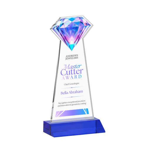 Awards and Plaques - Crystal Trophies - Diamond Full Color Blue Crystal Trophy