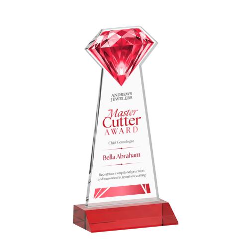 Awards and Plaques - Crystal Trophies - Diamond Full Color Red Crystal Trophy