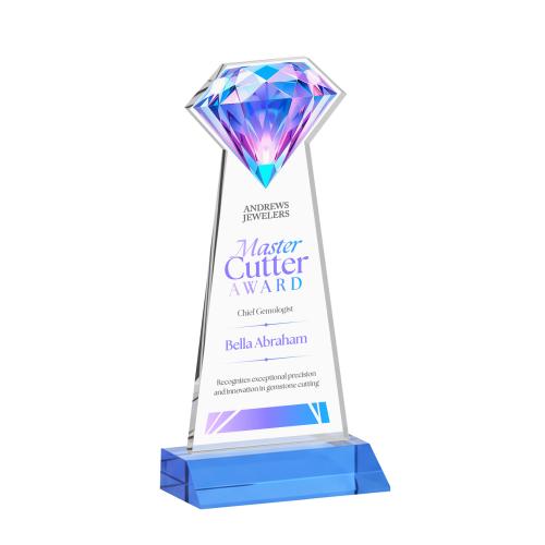 Awards and Plaques - Crystal Trophies - Diamond Full Color Sky Blue Crystal Trophy
