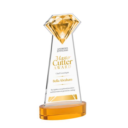 Awards and Plaques - Crystal Trophies - Diamond Full Color on Alberton Base Amber Crystal Trophy