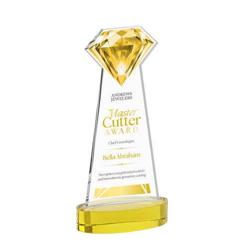 Awards and Plaques - Crystal Trophies - Diamond Full Color on Alberton Base Gold Crystal Trophy