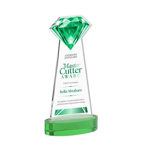 Awards and Plaques - Crystal Trophies - Diamond Full Color on Alberton Base Green Crystal Trophy