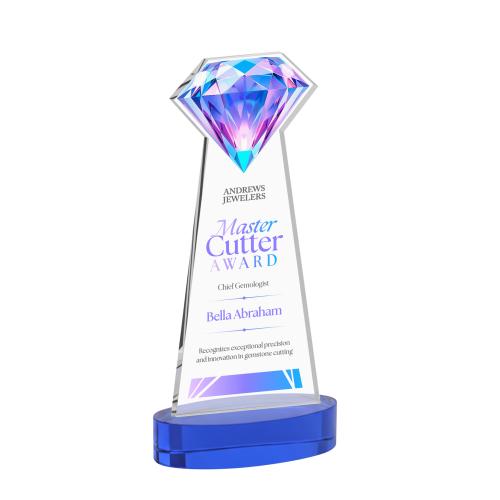 Awards and Plaques - Crystal Trophies - Diamond Full Color on Alberton Base Blue Crystal Trophy