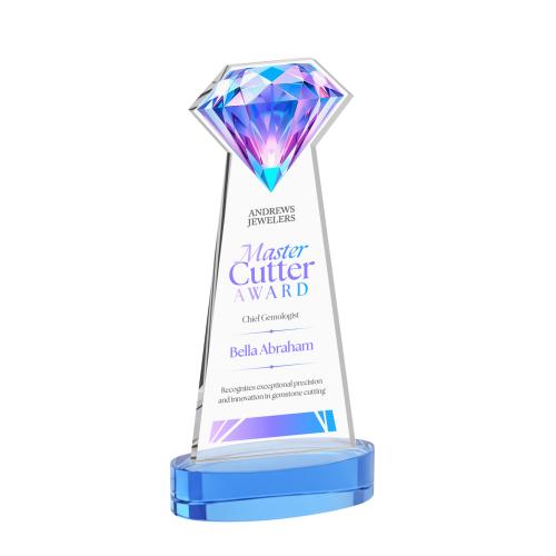 Awards and Plaques - Crystal Trophies - Diamond  Full Color on Alberton Base Sky Blue Crystal Trophy
