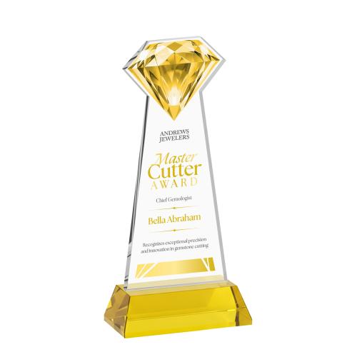Awards and Plaques - Crystal Trophies - Diamond Full Color on Hartford Base Gold Crystal Trophy