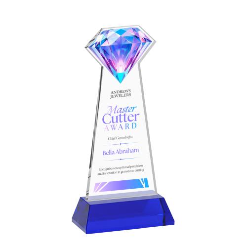 Awards and Plaques - Crystal Trophies - Diamond Full Color on Hartford Base Blue Crystal Trophy