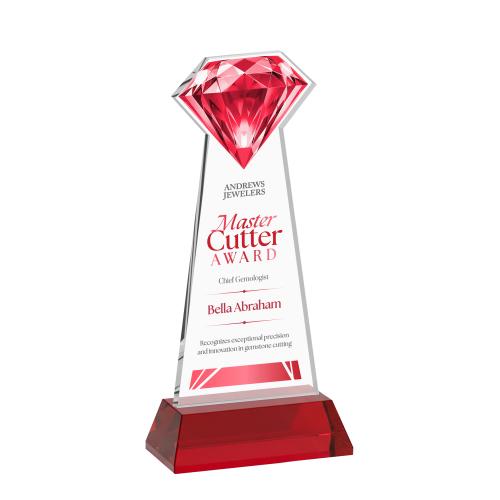 Awards and Plaques - Crystal Trophies - Diamond Full Color on Hartford Base Red Crystal Trophy