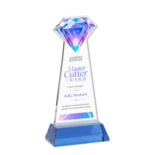 Awards and Plaques - Crystal Trophies - Diamond Full Color on Hartford Base Sky Blue Crystal Trophy
