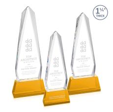 Cheswick on Pruitt Base Amber Obelisk Crystal Trophy - Crystal Trophies