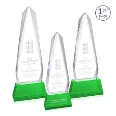 Cheswick on Pruitt Base Green Obelisk Crystal Trophy - Crystal Trophies