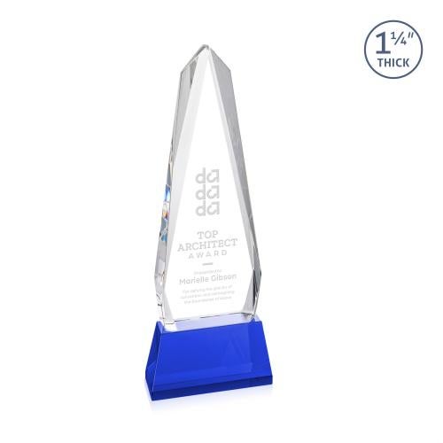 Awards and Plaques - Crystal Trophies - Cheswick on Pruitt Base Blue Obelisk Crystal Trophy